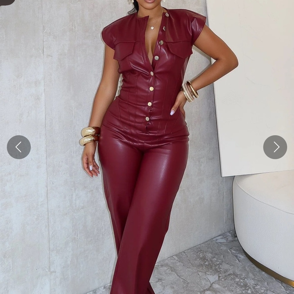 Edge Maroon Button-Up Jumpsuit